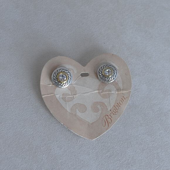 Brighton Heiress Post Back Earrings Silver Plated Clear Crystals Retired Design - Picture 2 of 7